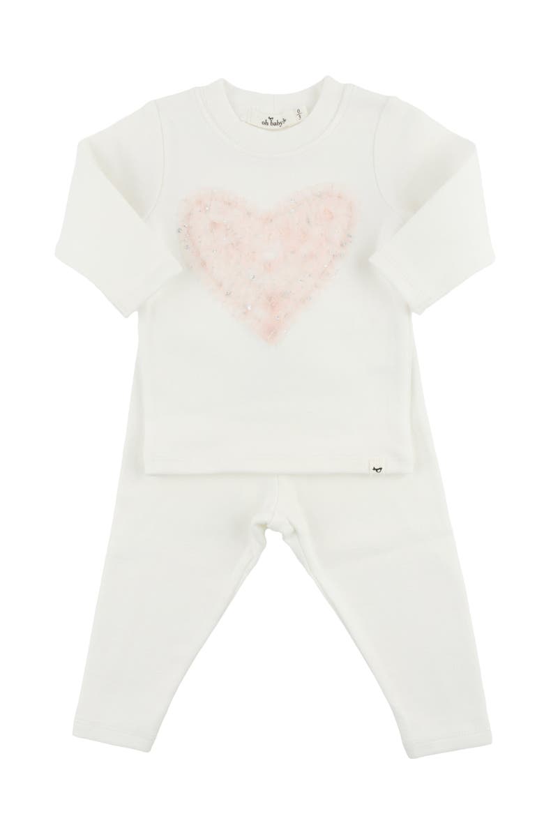 Ruffle Heart Pink Silver-Fleck Tulle Two Piece Set, Main, color, Cream