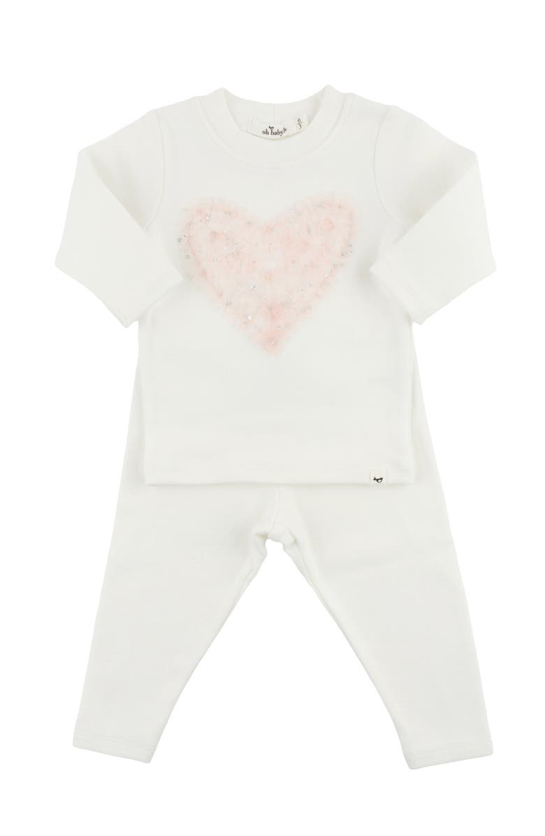 oh baby! Ruffle Heart Pink Silver-Fleck Tulle Two Piece Set, Main, color, Cream