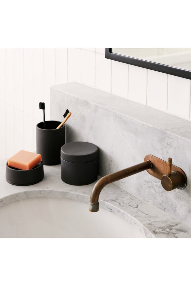 Sabia Toothbrush Holder Reusable Tumbler Vanity Bathroom Accessories, 8.5cm x 10.5cm, Alternate, color, Black