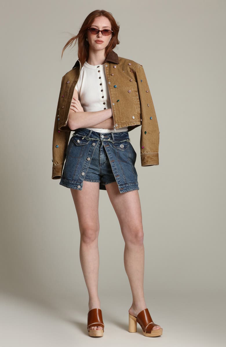 Avec Les Filles Front Split Denim Miniskort, Alternate, color, Ballpoint Wash