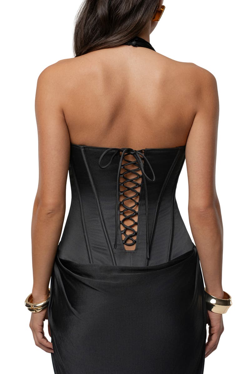 JLUXLABEL Drape & Destiny Halter Dress, Alternate, color, Black