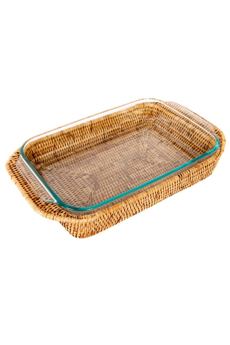 Artifacts Rattan Rectangular Baker Basket with Pyrex - 13" Inches, Main, color, Honey Brown