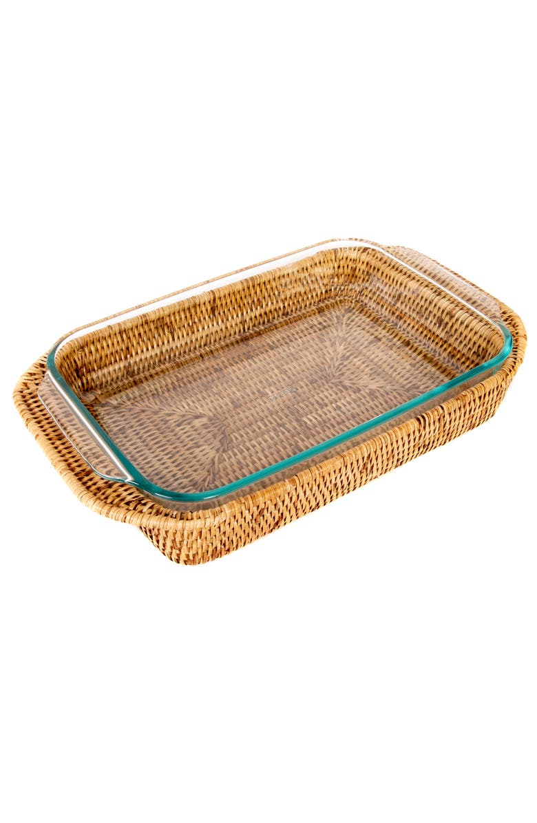 Artifacts Trading Company<sup>™</sup> Artifacts Rattan Rectangular Baker Basket with Pyrex - 13" Inches, Main, color, Honey Brown