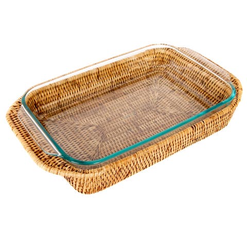 Artifacts Rattan Rectangular Baker Basket with Pyrex - 13" Inches