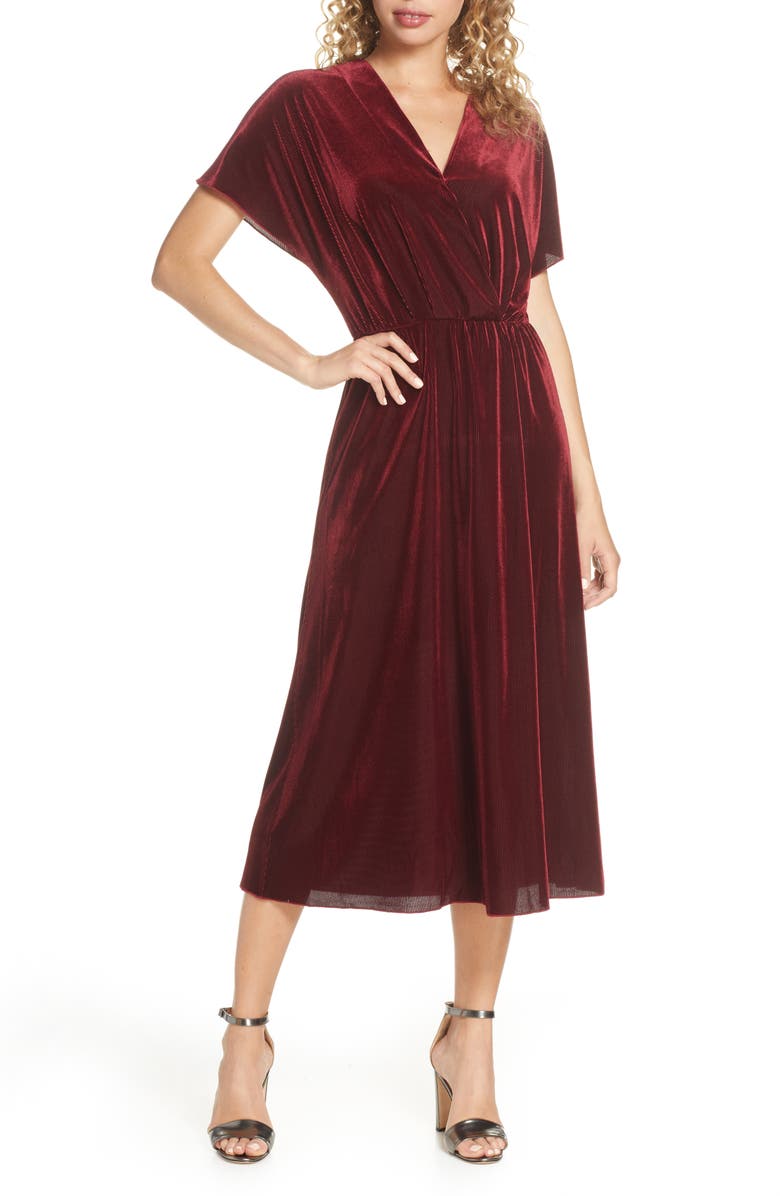 Charles Henry Texture Stripe Stretch Velvet Midi Dress, Main, color, 