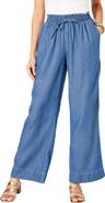 Roaman's Plus Size Pull On Wide Leg Chambray Pant