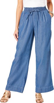 Roaman's Plus Size Pull On Wide Leg Chambray Pant