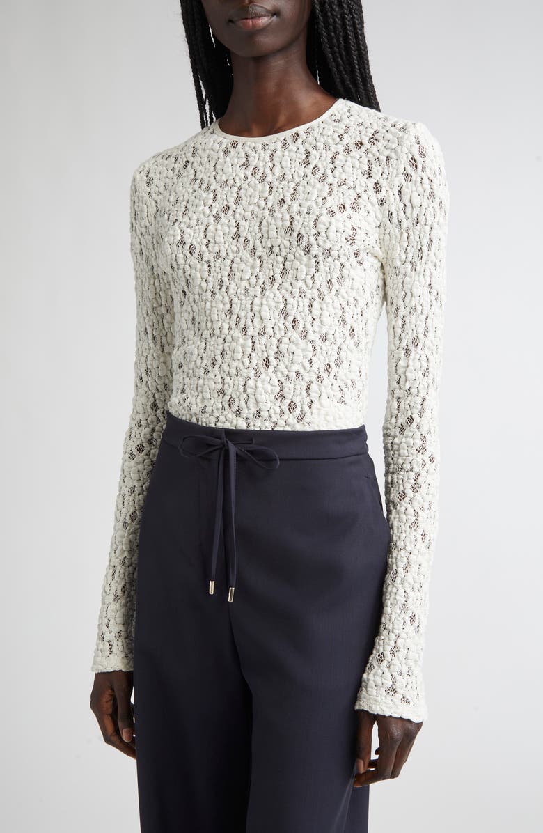 Max Mara Studio Gennaio Textured Lace Top, Main, color, Ivory
