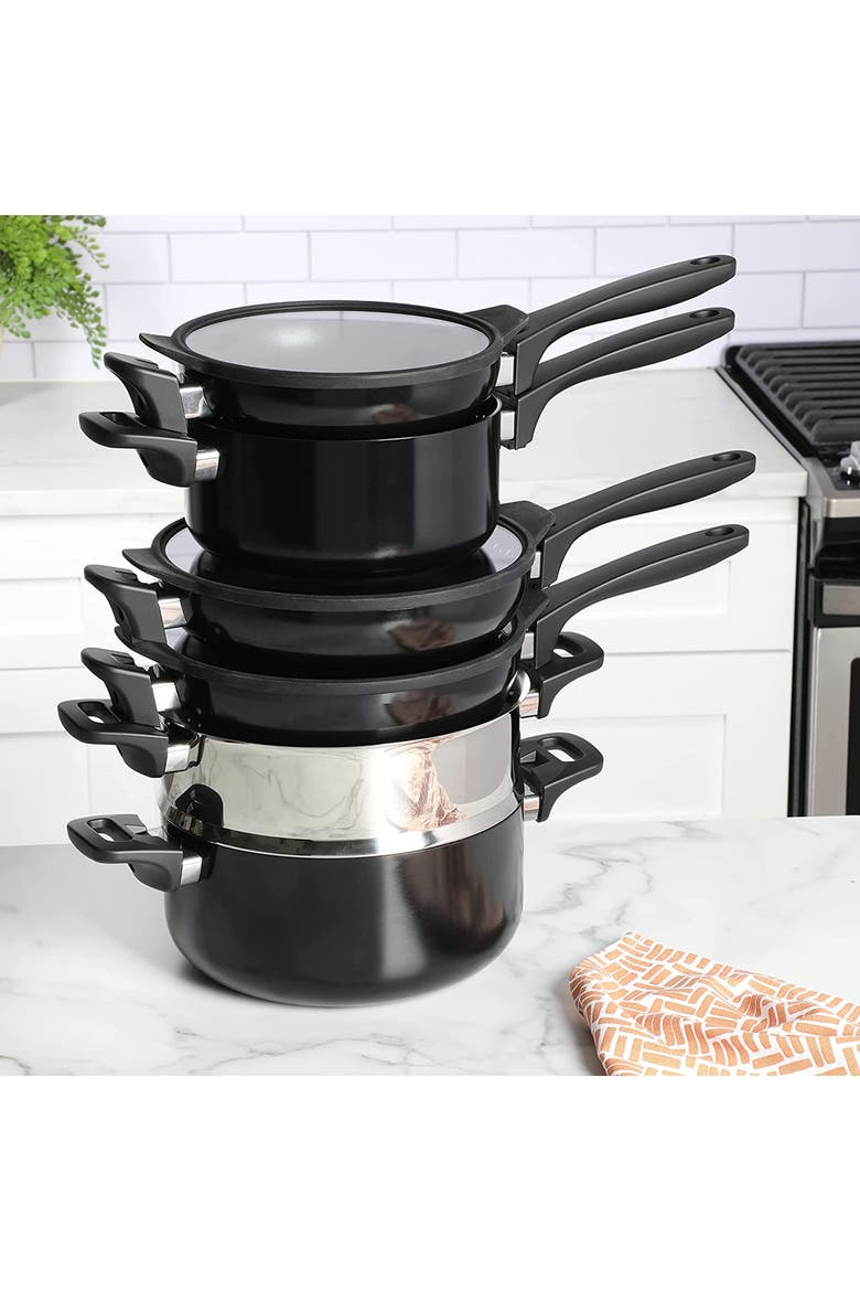 Grayson 9 Piece Nonstick Aluminum Stackable Cookware Set, Alternate, color, Black
