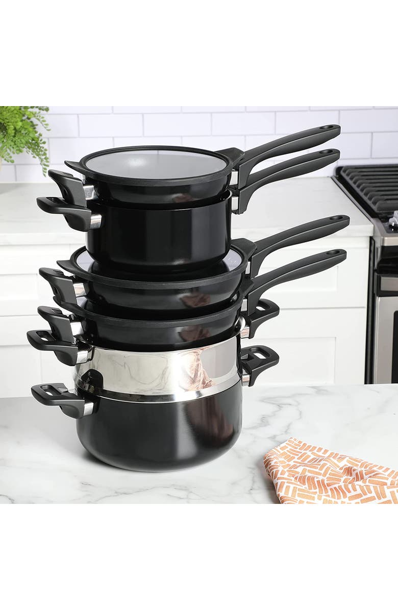 Kenmore Elite Grayson 9 Piece Nonstick Aluminum Stackable Cookware Set, Alternate, color, Black