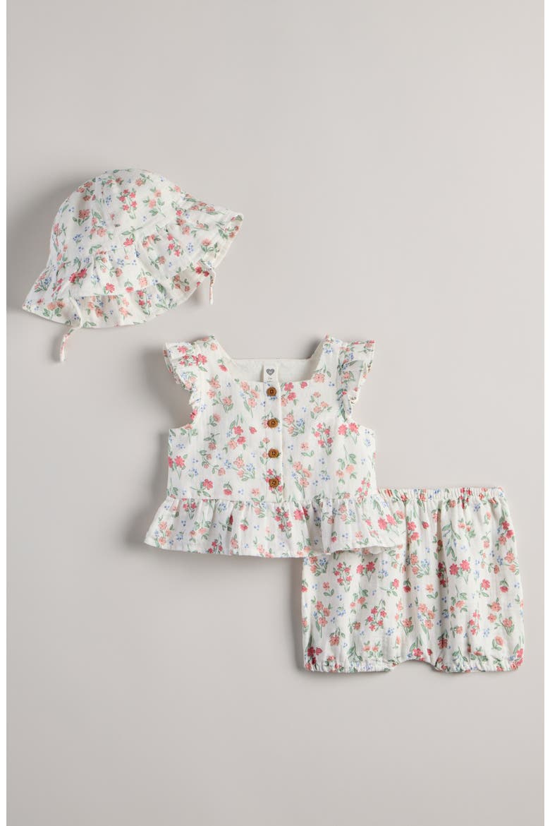 Ruffle Tank, Shorts & Bucket Hat Set, Main, color, IVORY EGRET SUGAR FLORAL