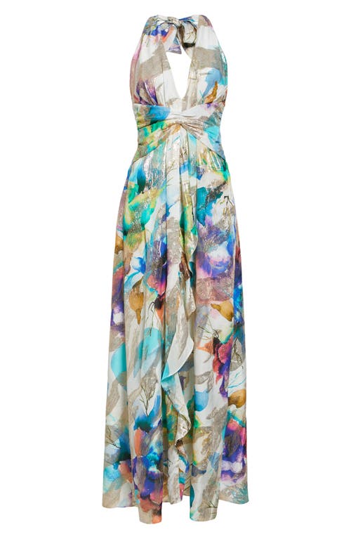Shop Ramy Brook Stefanie Metallic Plunge Gown In Ivory Marble