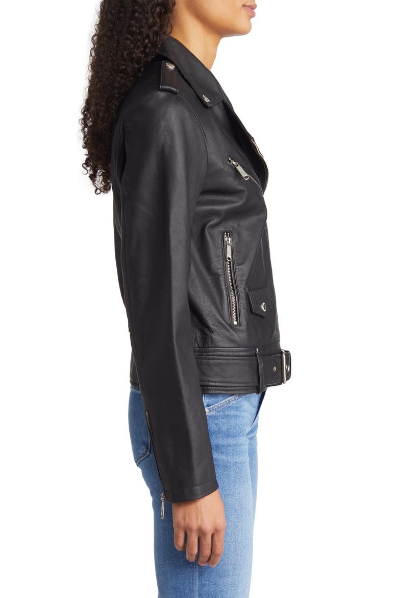 Belted Moto Jacket, Alternate, color, BLACK
