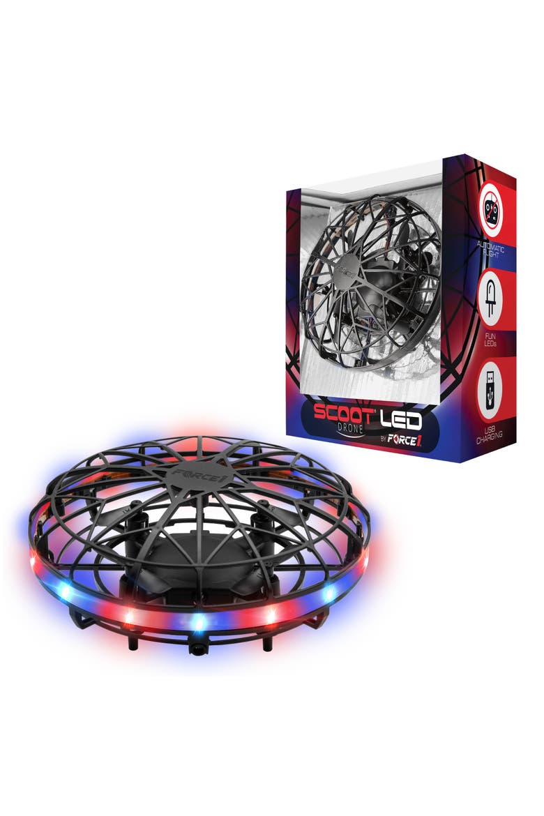 Scoot LED Hand Operated Drone - Red/Blue, Main, color, Black