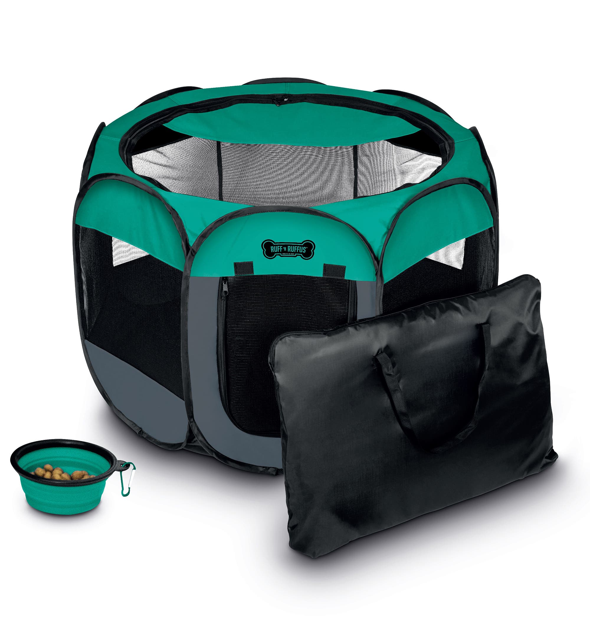 Ruff 'N Ruffus Portable Foldable Pet Playpen W/ Case & Travel Bowl Small in Multicolored 