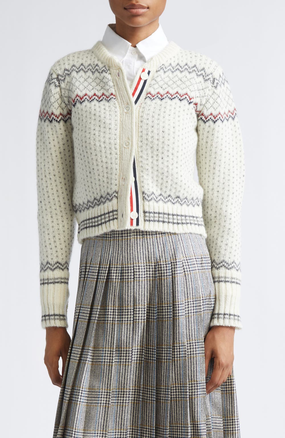 Fair Isle Float Jacquard Wool & Cashmere Cardigan, color, WHITE