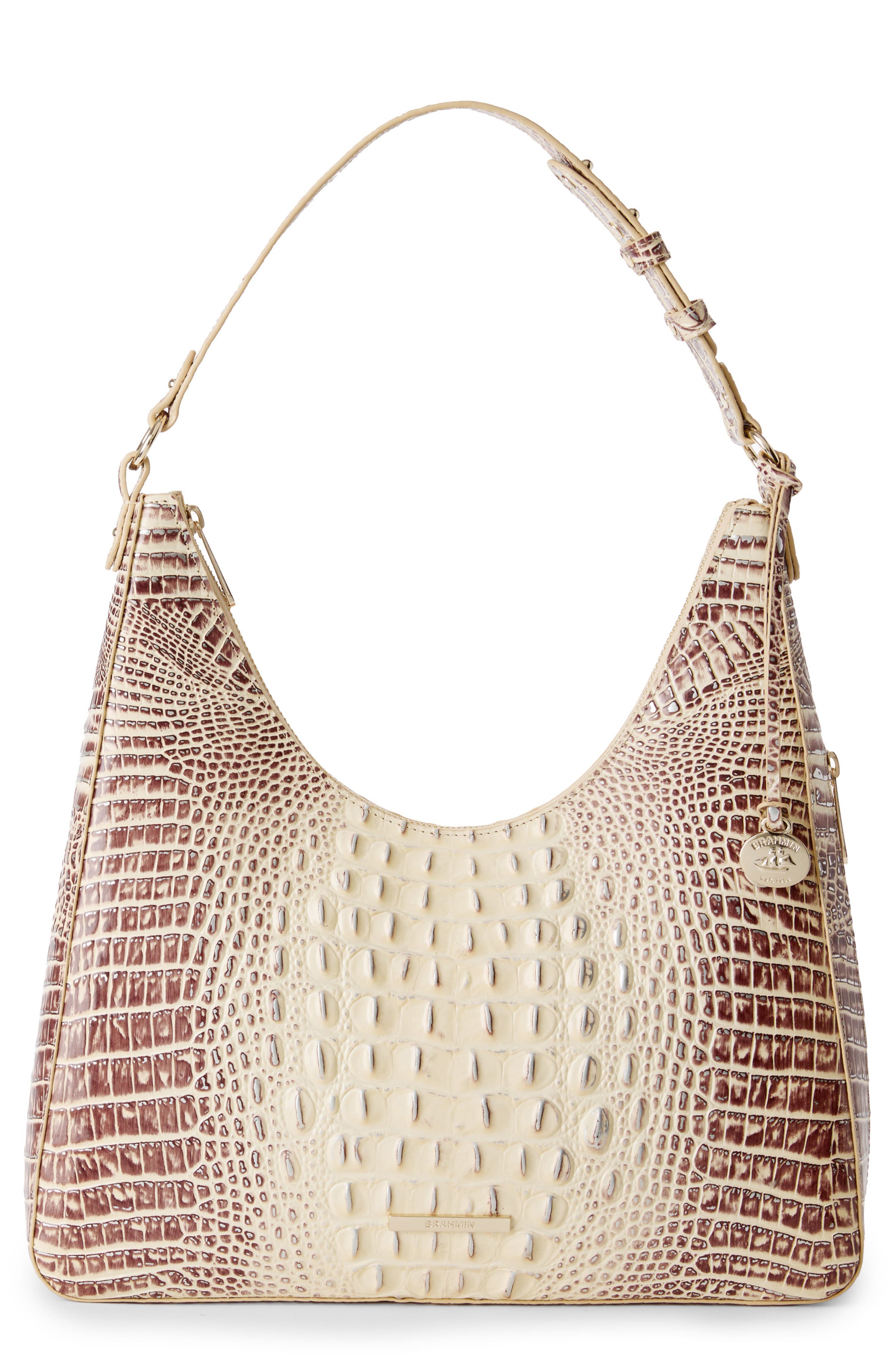 Tabitha Croc Embossed Leather Shoulder Bag, Main, color, GINGER