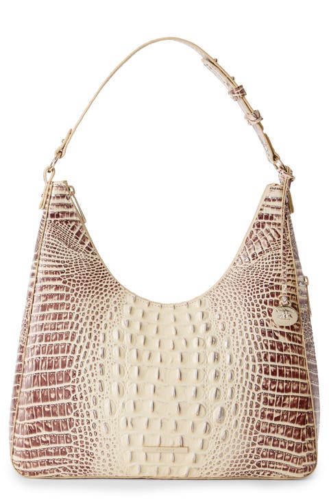 Tabitha Croc Embossed Leather Shoulder Bag