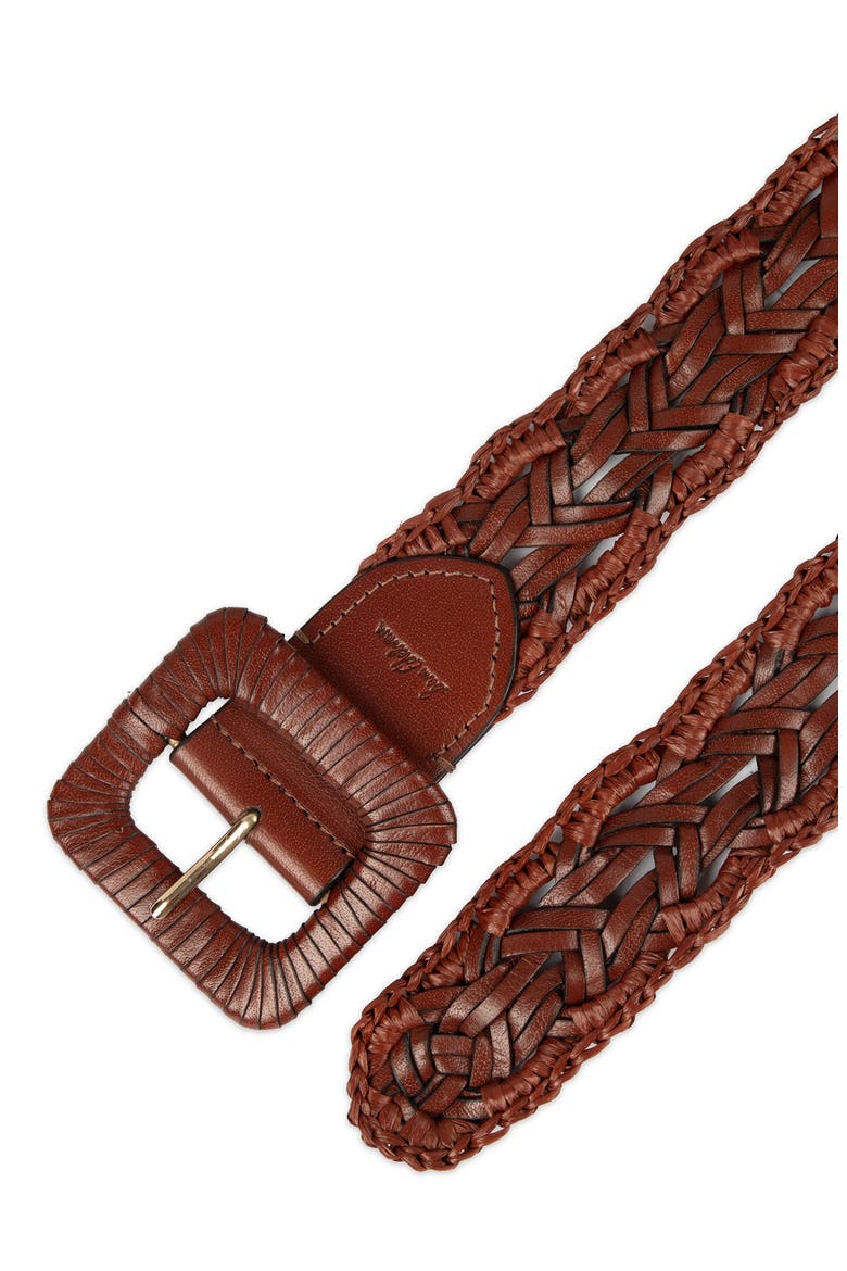 Woven Raffia & Leather Belt, Alternate, color, COGNAC
