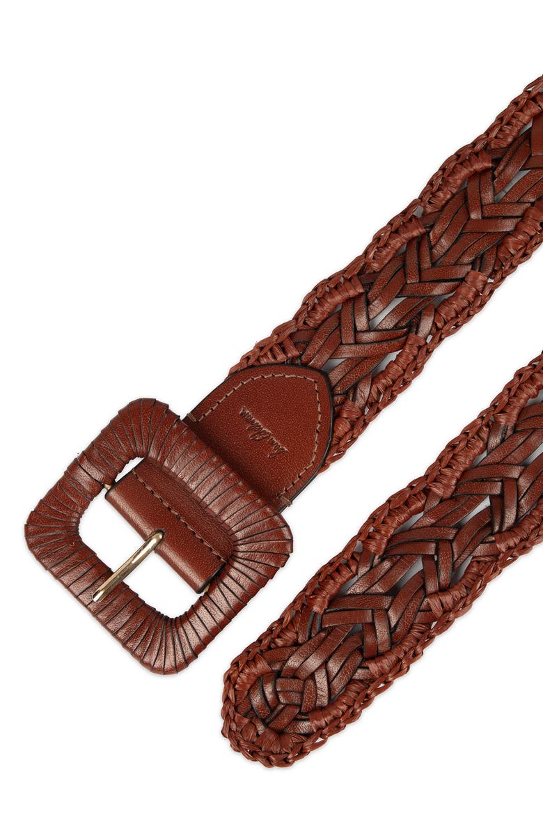 Sam Edelman Woven Raffia & Leather Belt, Alternate, color, Cognac