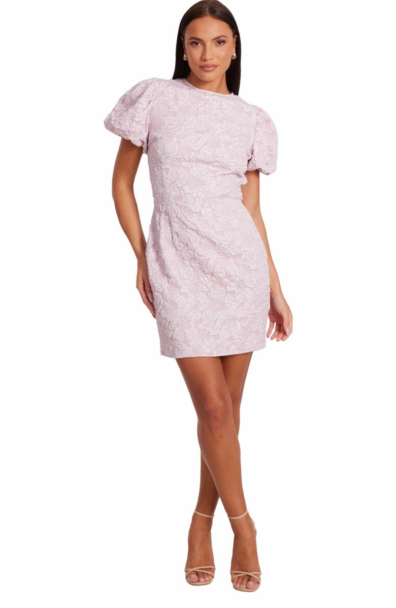 QUIZ Jacquard Puff Sleeve Mini Dress, Main, color, 