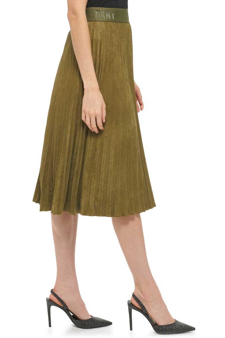 Faux Suede Pleated Skirt, Alternate, color, MOSS