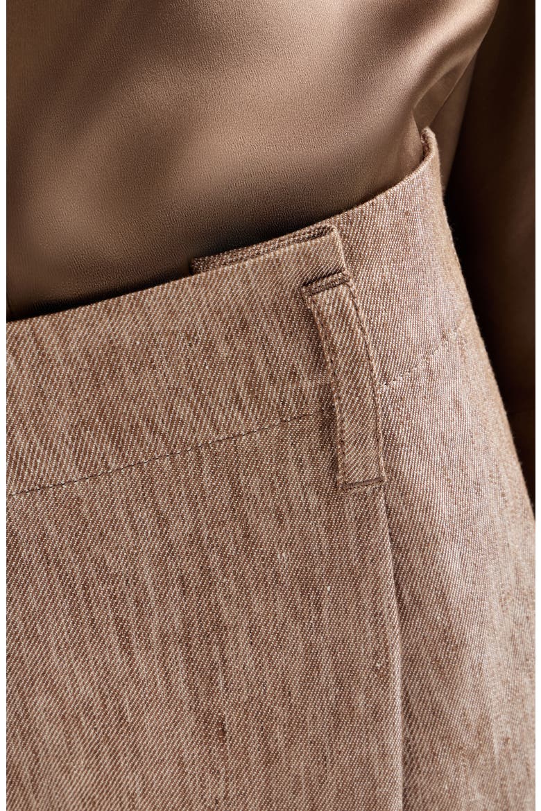 Linen denim pleated A-Line trousers with monili, Alternate, color, Beige
