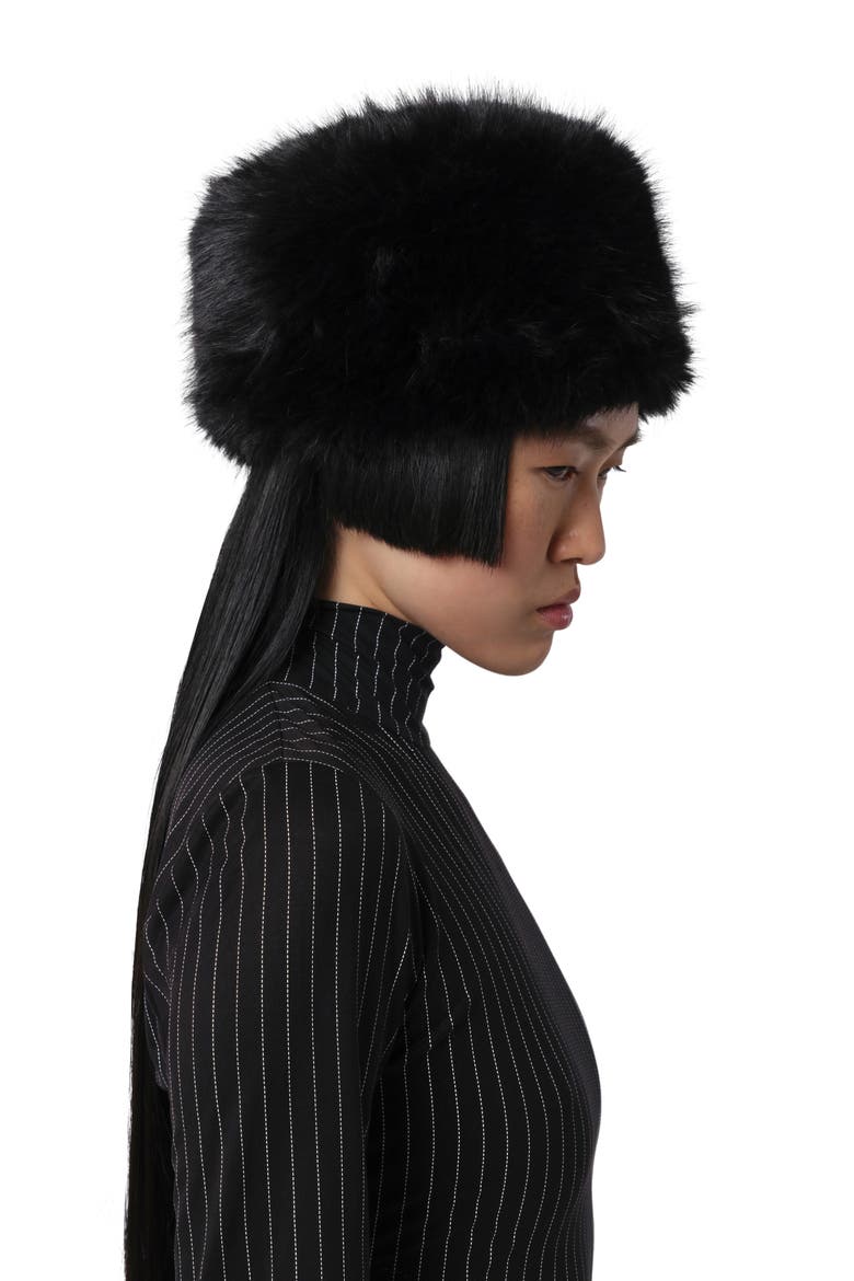 Margot Faux Fur Pillobox Hat, Alternate, color, NOIR