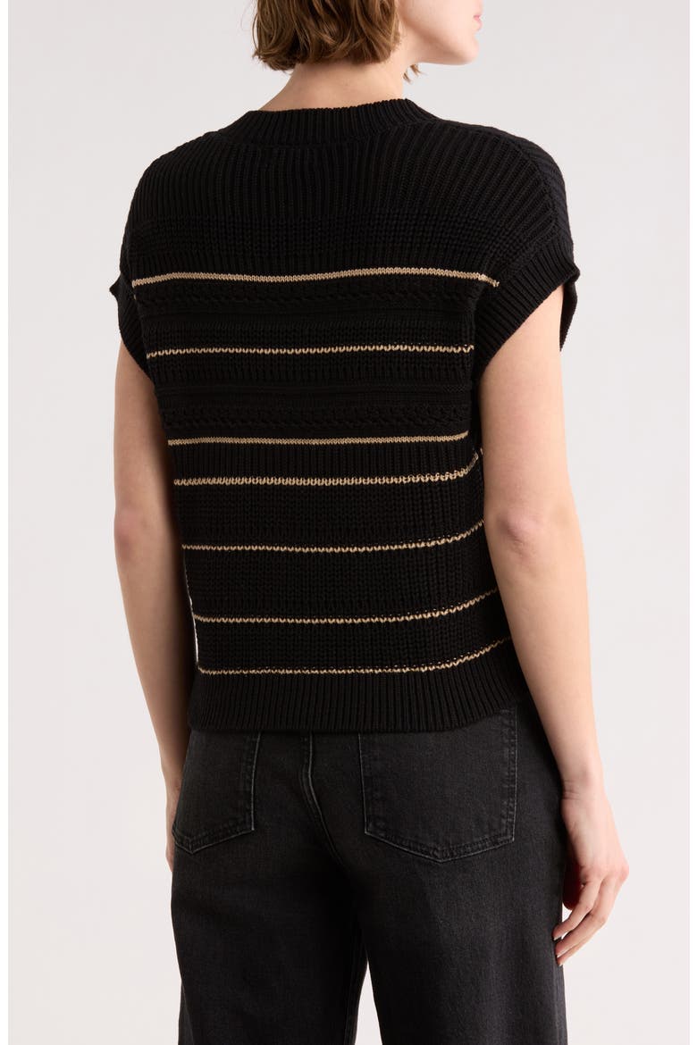 Stripe Knit Button Front Top, Alternate, color, BLACK