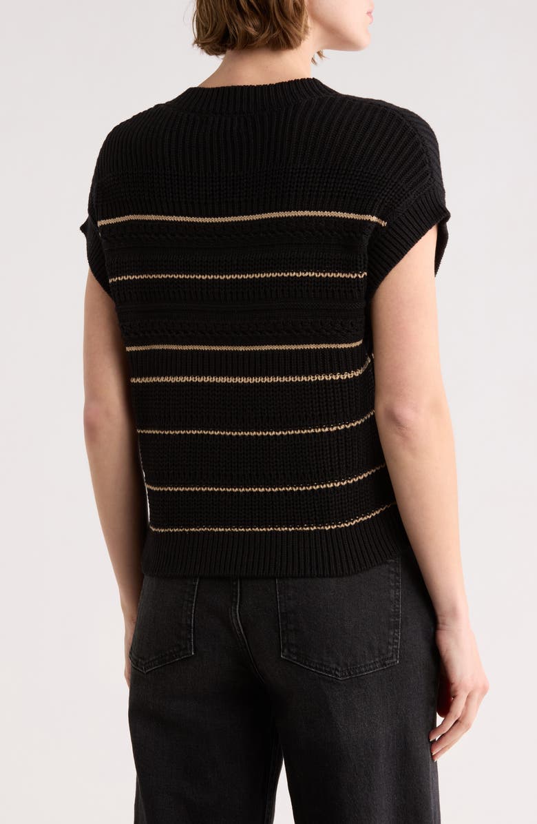 Blu Pepper Stripe Knit Button Front Top, Alternate, color, Black