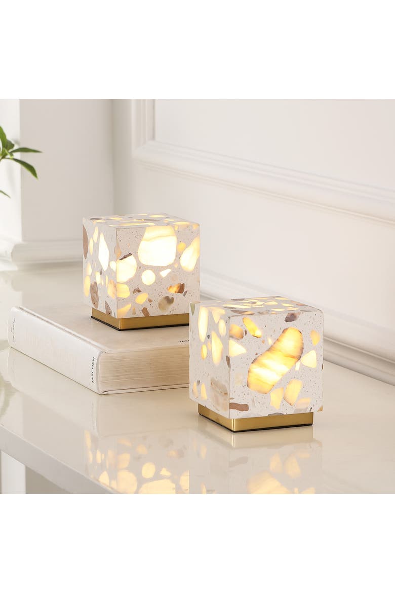 Lara Modern Glam Terrazzo Rechargeable/Cordless Dimmable Integrated LED Mini Table Lamp with Touch Sensor, Alternate, color, Multi-Color