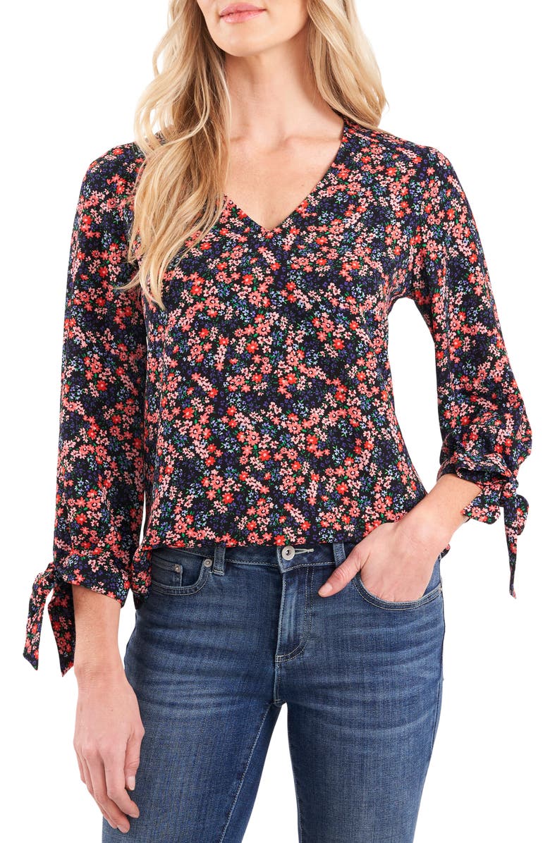 CeCe Marabella Ditsy Tie Sleeve Blouse, Main, color,