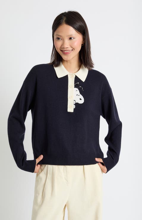 Wool-Cashmere Peanuts Polo Sweater