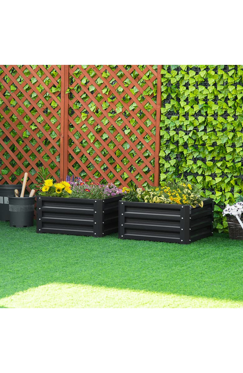 Outsunny Raised,Metal for Growing Vegetables, Flowers, Herbs, Succulents Garden Bed, Alternate, color, Grey