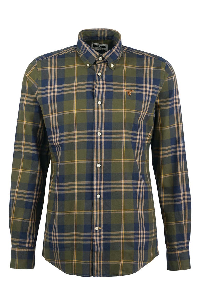 Barbour Edgar Plaid Button-Down Shirt, Alternate, color, Olive