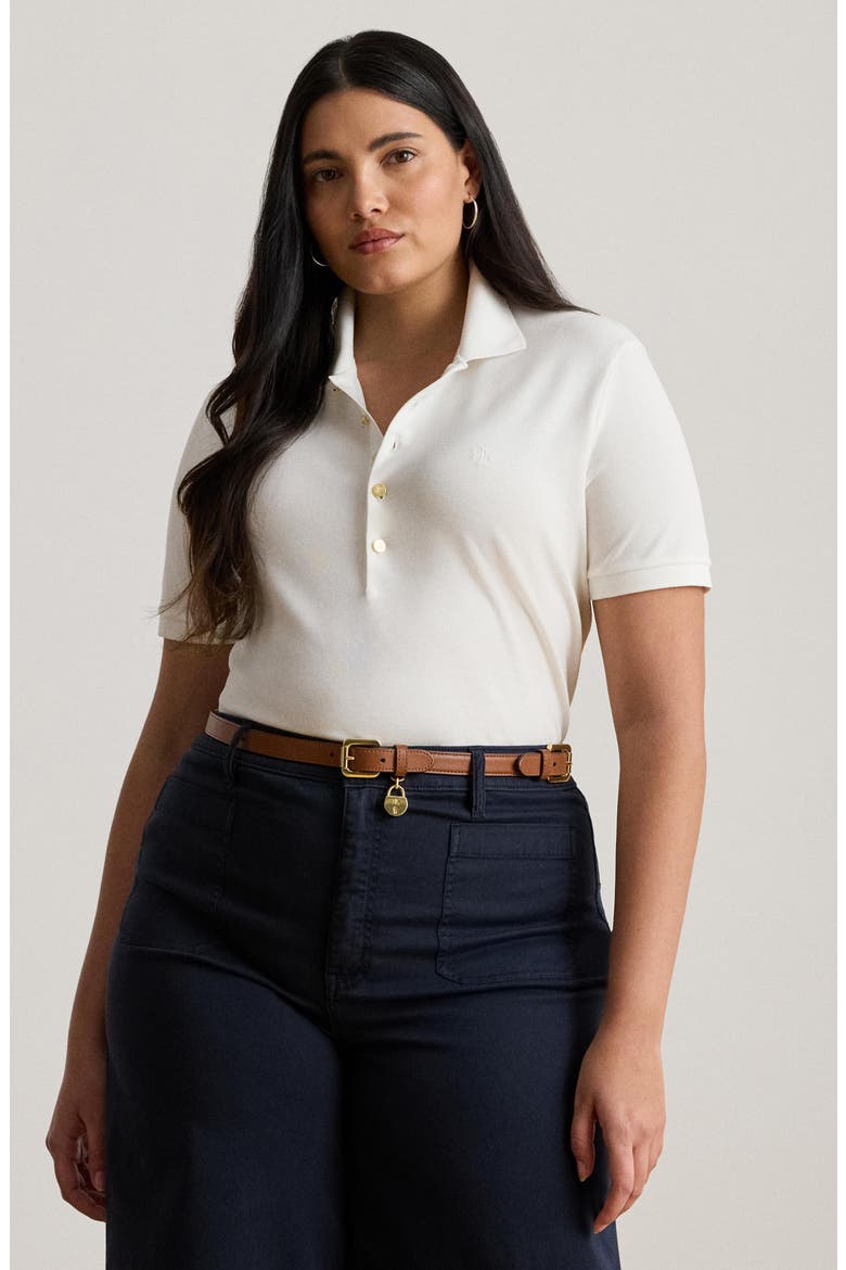 Embroidered Logo Stretch Cotton Piqué Polo Shirt, Alternate, color, WHITE