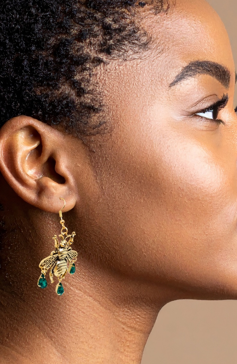 Humanist Beauty Vintage Cicada Gem Earrings, Alternate, color, Green