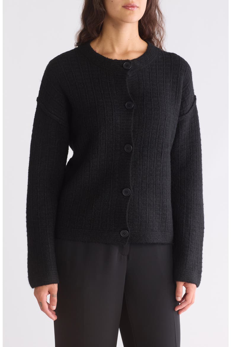 Waffle Knit Cardigan, Main, color, BLACK