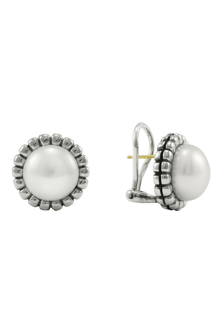 Luna Freshwater Pearl Fluted Earrings, Main, color, SILVER/ PEARL
