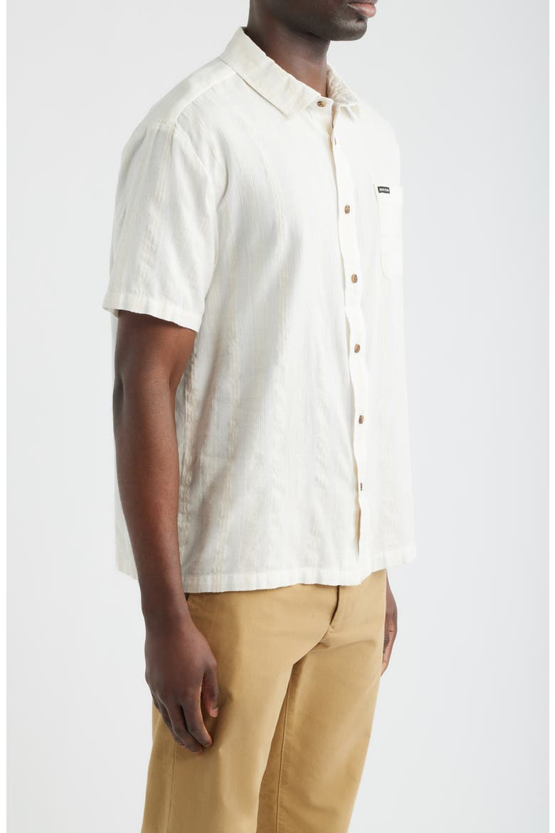 Cru Textured Stripe Short Sleeve Cotton Dobby Button-Up Shirt, Alternate, color, OFF WHITE