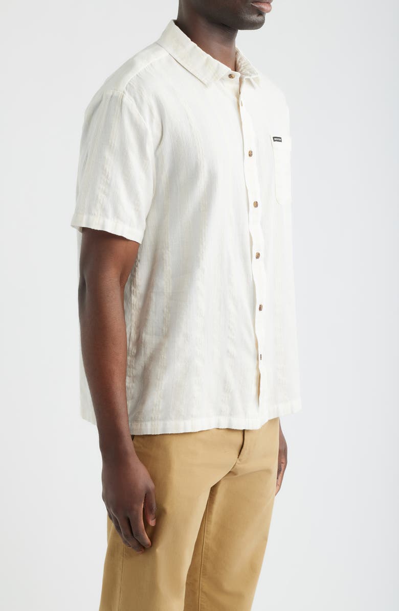 Brixton Cru Textured Stripe Short Sleeve Cotton Dobby Button-Up Shirt, Alternate, color, Off White