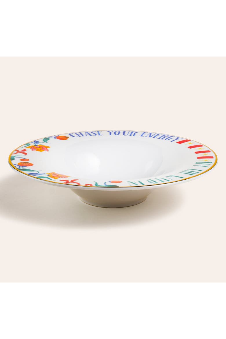 Lublin Floral Rimmed Porcelain Pasta Artisan Ceramic, Alternate, color, White