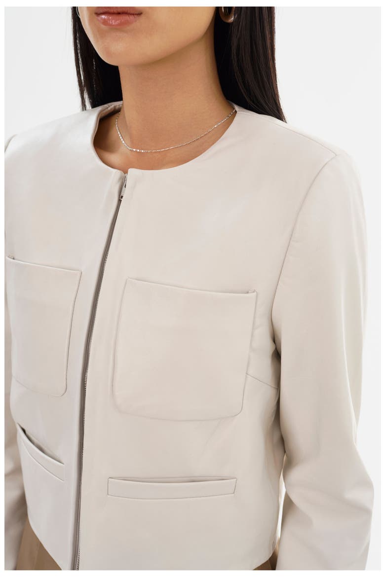LINETTE | Leather Jacket, Alternate, color, Whisper White