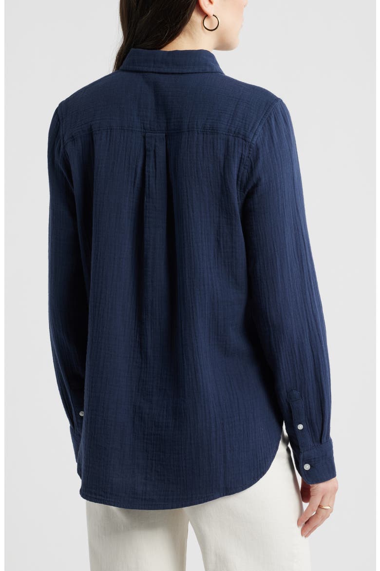 Casual Gauze Button-Up Shirt, Alternate, color, NAVY STILL