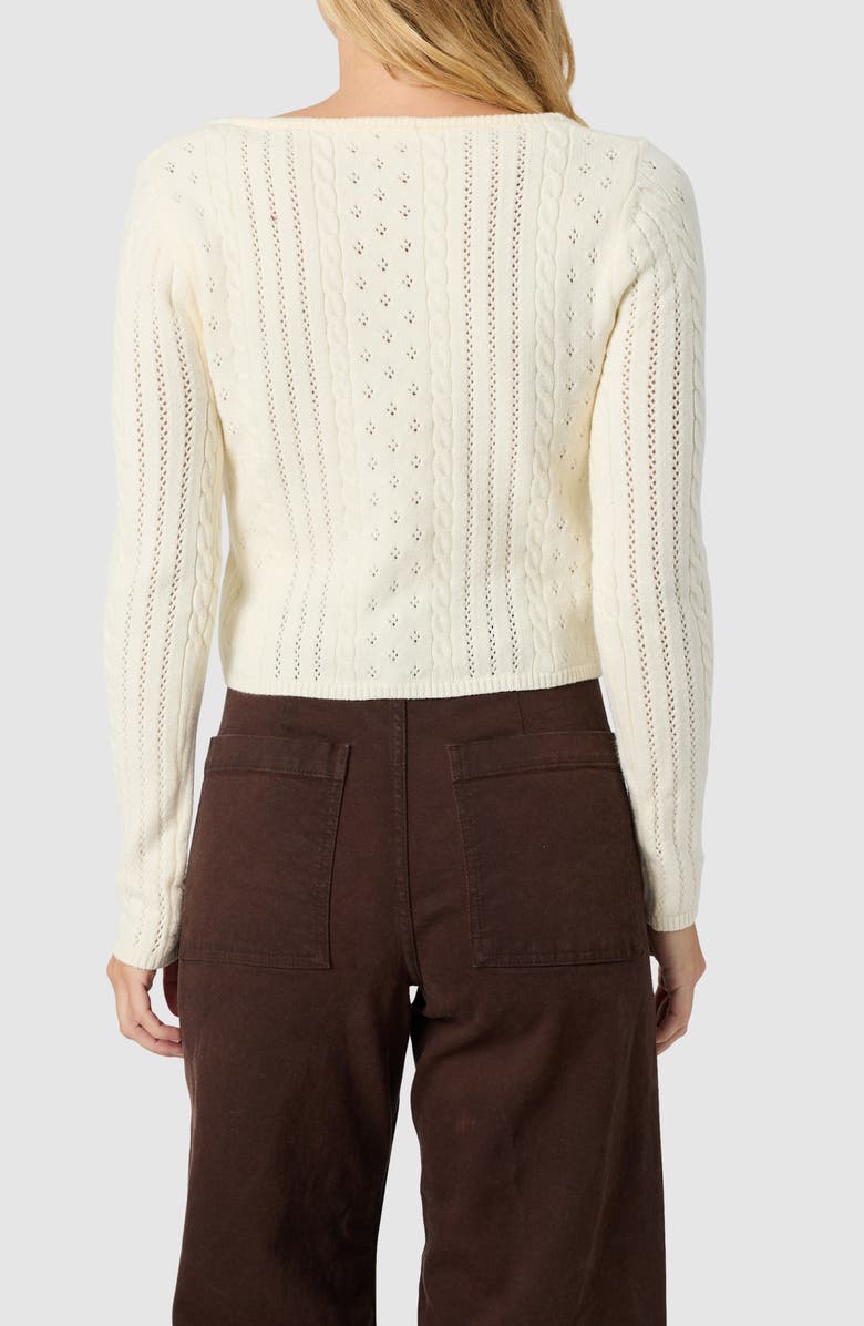 All in Favor Bow Split Front Pointelle Cardigan, Alternate, color, Ivory