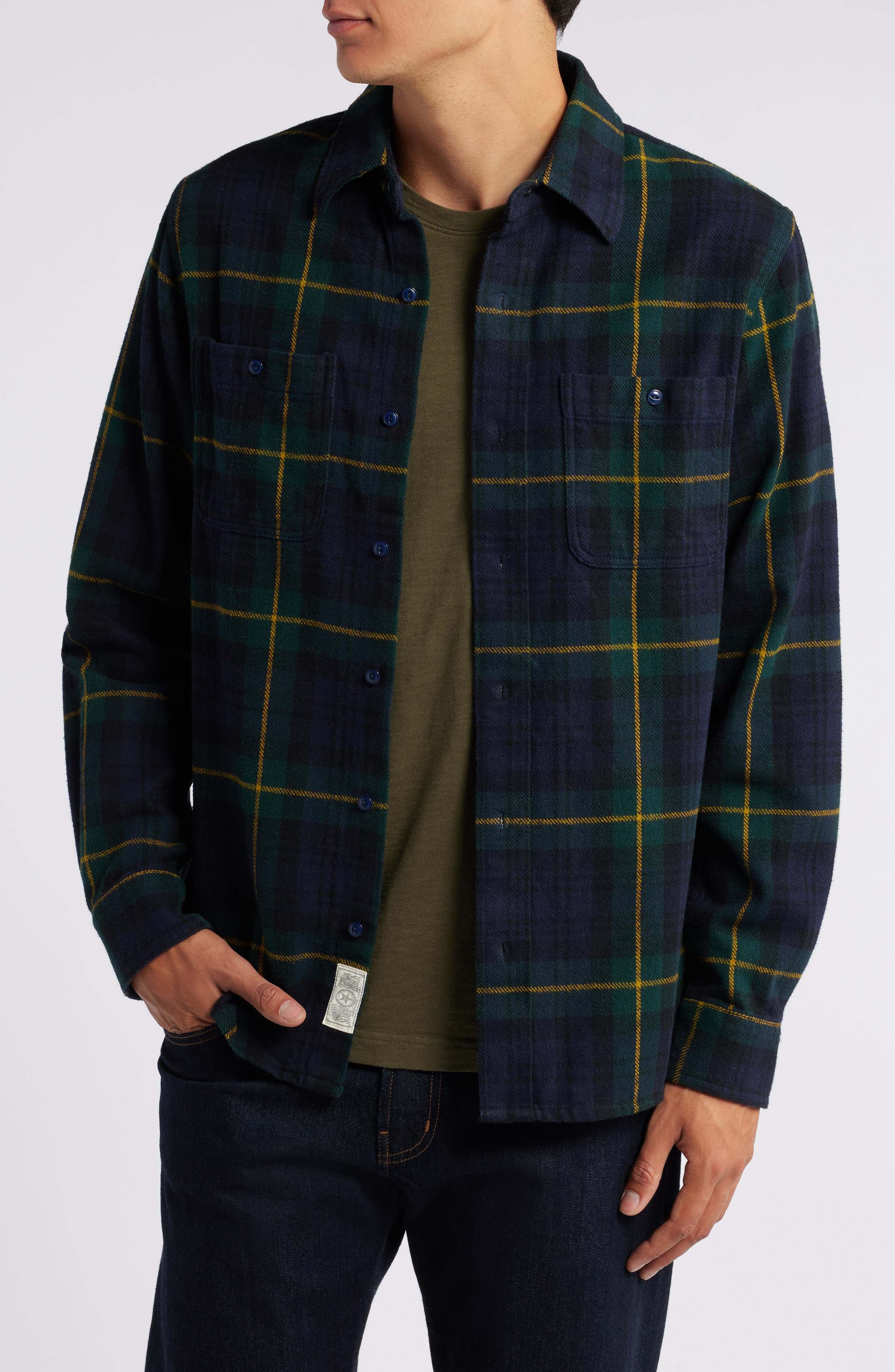Two-Pocket Long Sleeve Flannel Button-Up Shirt