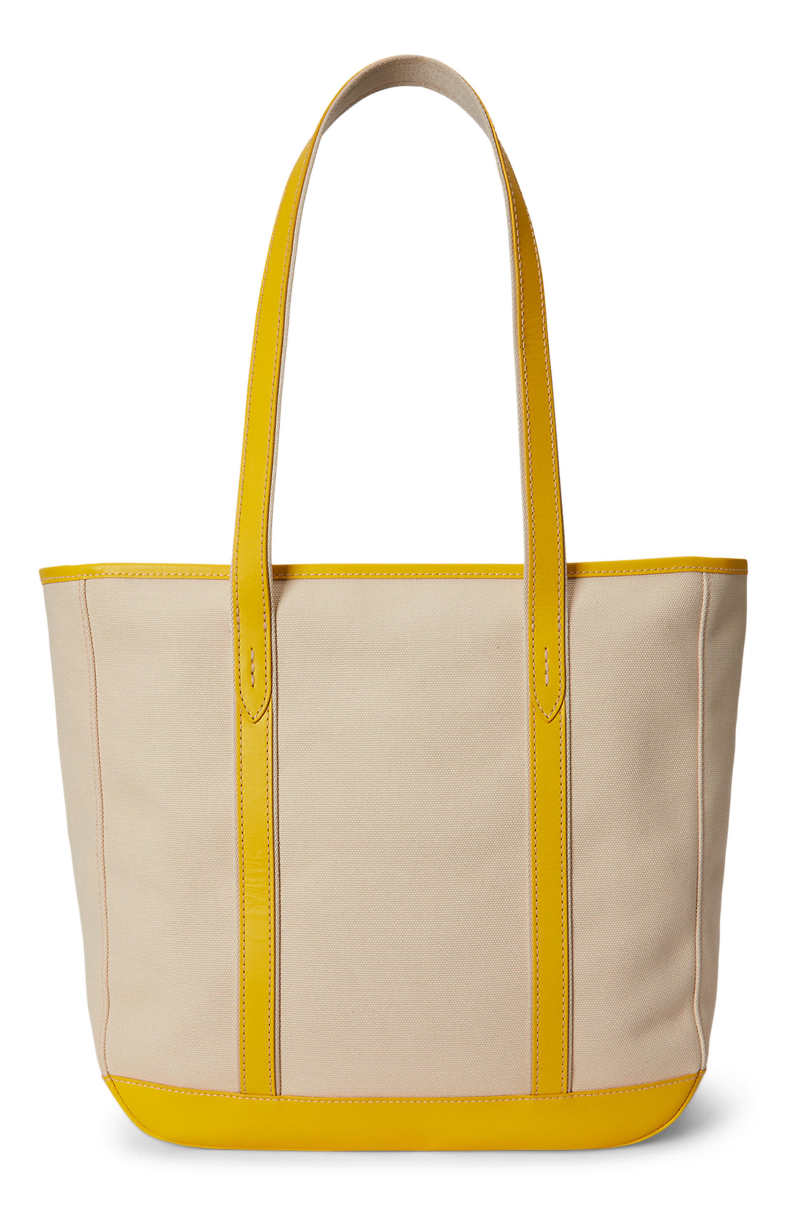 Medium Canvas & Leather Tote, Alternate, color, ECRU/ RACING YELLOW
