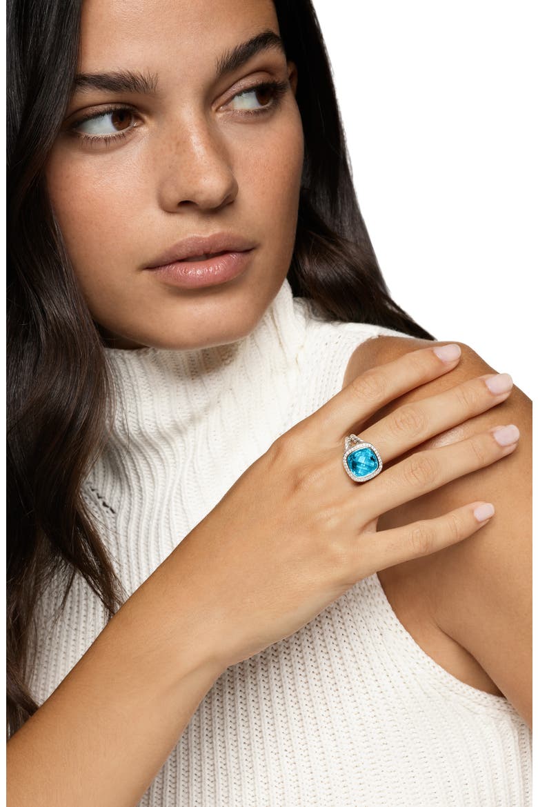 Albion® Ring in Sterling Silver with Blue Topaz & Diamonds, 11mm, Alternate, color, BLUE TOPAZ