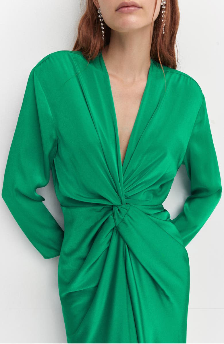 MANGO Knot Long Sleeve Satin Dress, Alternate, color, 