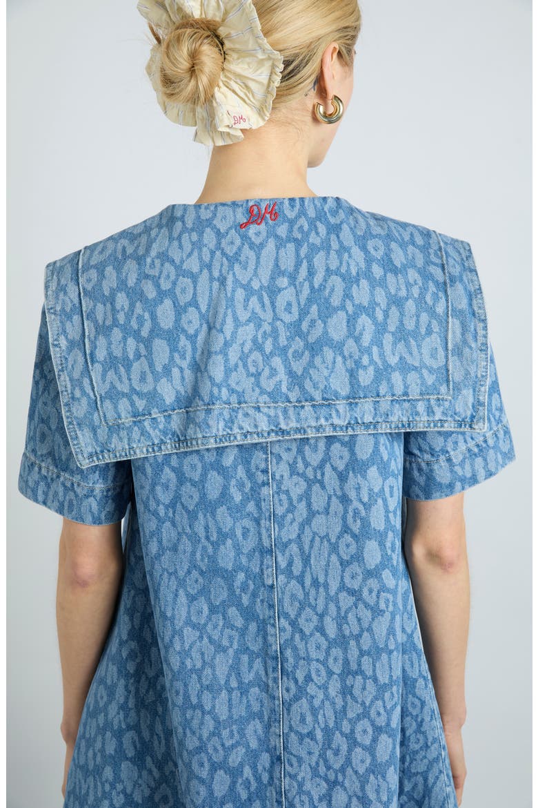 goldie dress denim leopard laser Damson Madder Goldie Leopard Laster Denim A-Line Dress in Blue